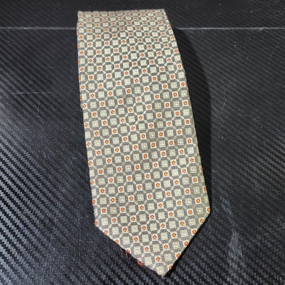 Banana Republic Gray/Orange Micro Geometric Pattern 100% Silk Tie Made in Turkey